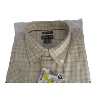 St John's Bay Cotton Shirt Yellow  White Check Short Sleeves Men's Large  NIP